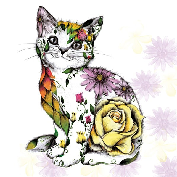 Floral Cat Paper Luncheon Napkins 20 Pack #1074