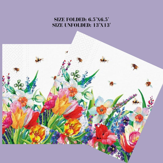 Flowers Bee Napkins Decorative Paper Decoupage Napkin #5313
