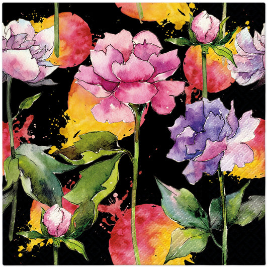 Flowers Napkins Decorative Peony Black Floral Paper Decoupage Napkin #5321