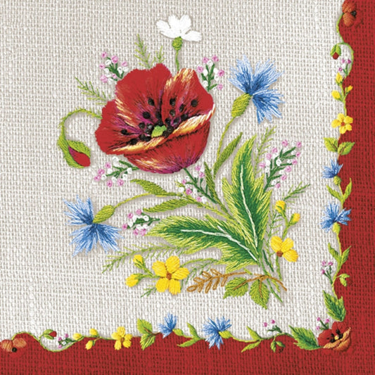 Folk Poppy Napkins Decorative Floral Paper Decoupage Napkin #4125